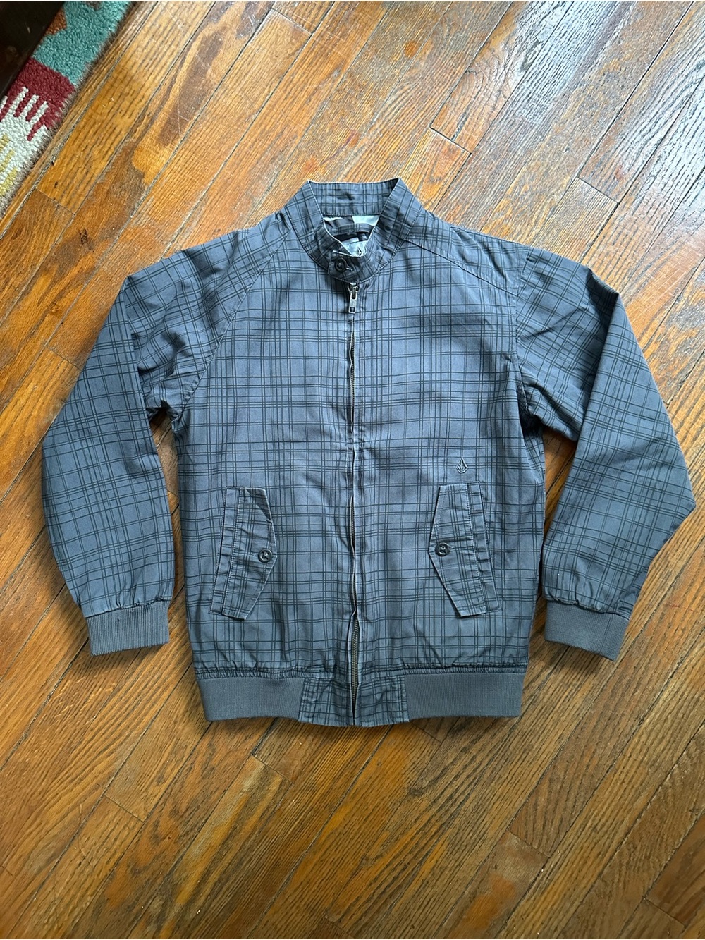 Volcano Gray Plaid Zip-Up Bomber Jacket
